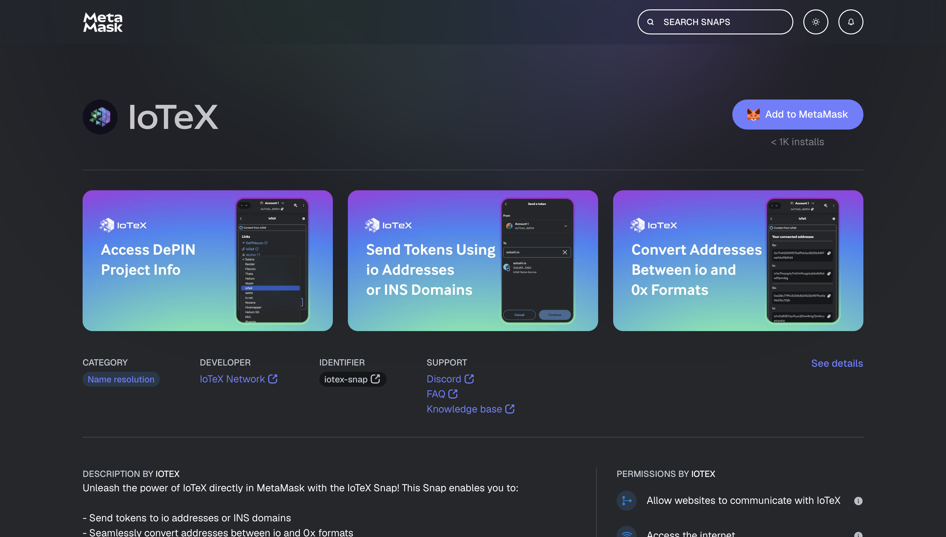 Screenshot from Metamask page
